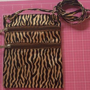 Stylish Tiger Striped Crossbody Bag w/two Zipper Compartments, approx. 7" x 6"